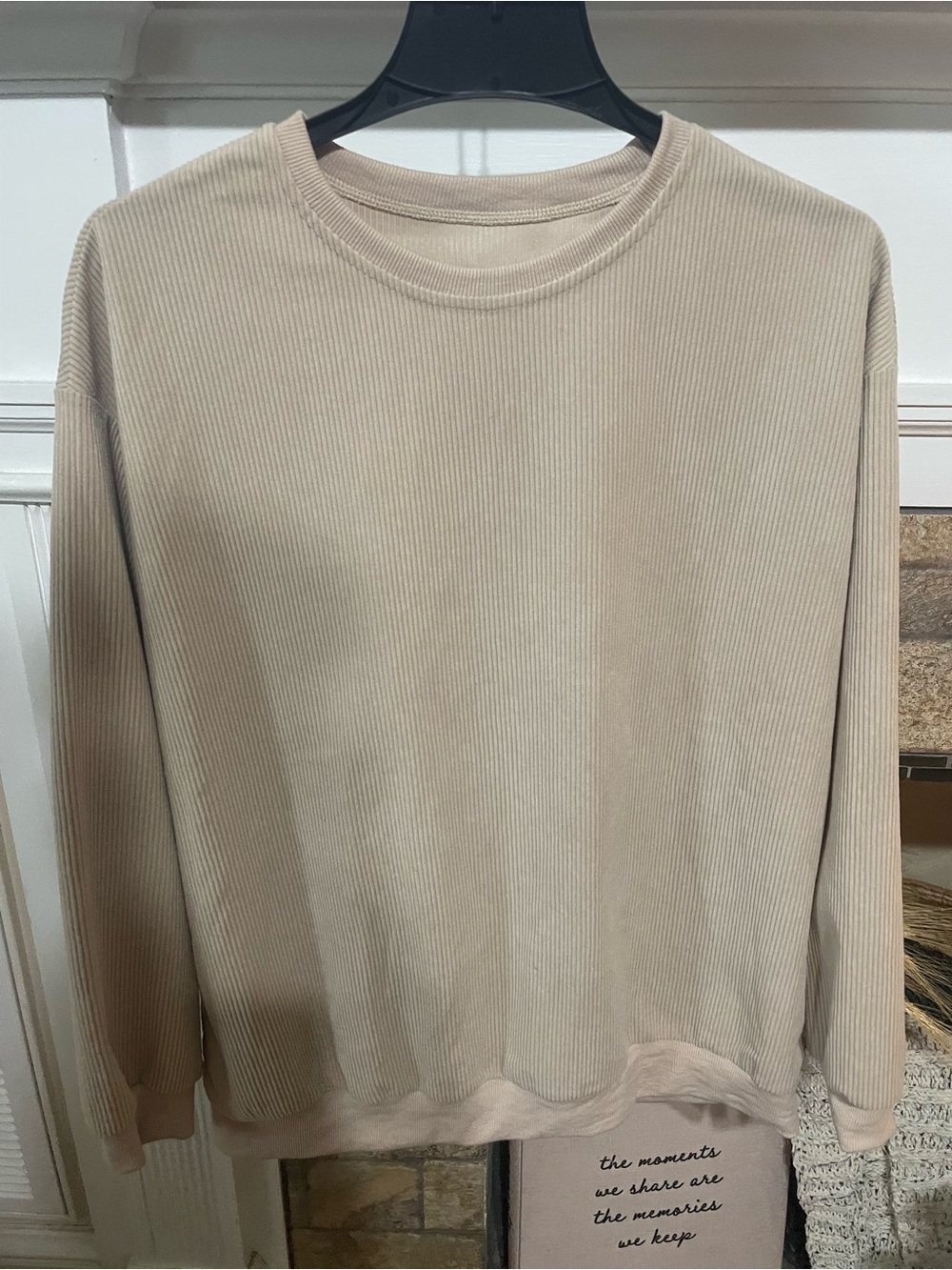 SHEIN Ribbed Long Sleeve Top in Light Beige